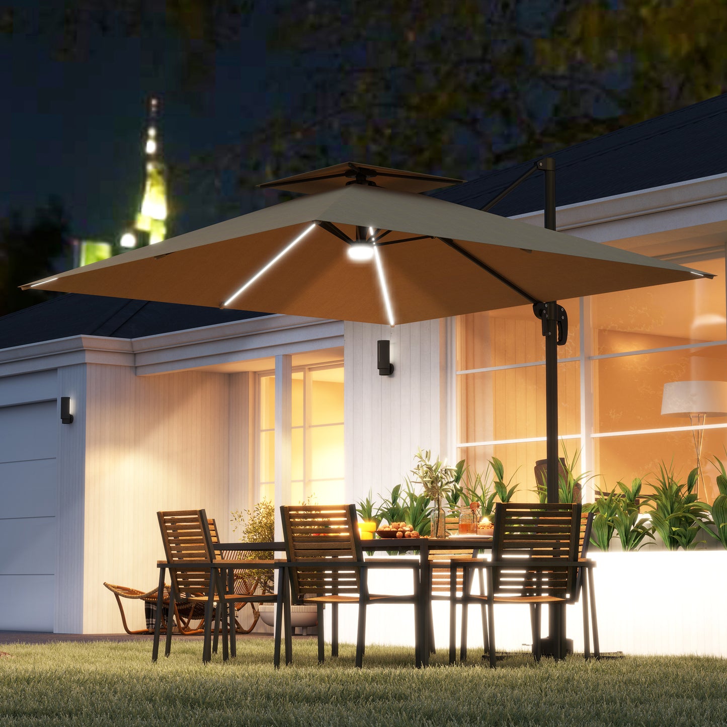 2.5m Cantilever Parasol with Solar Powered LED Lights, 360° Rotation