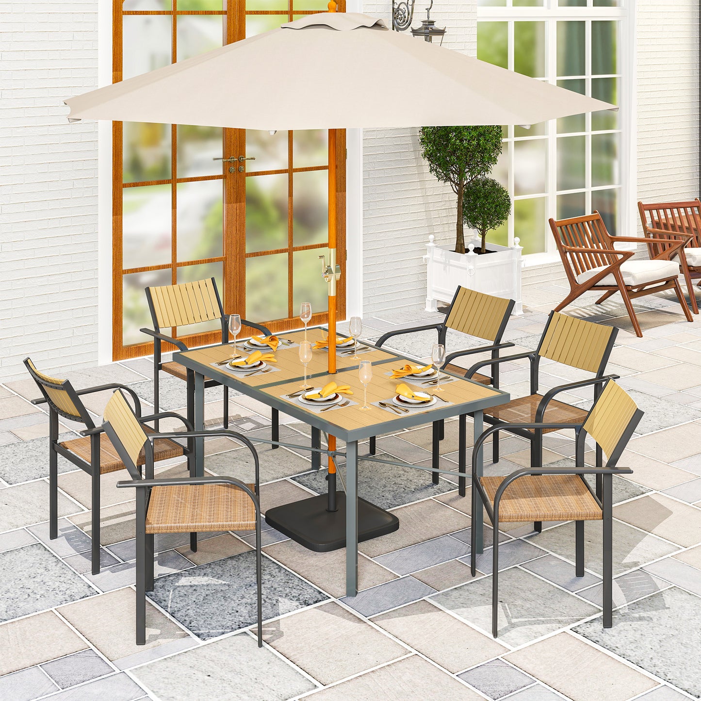 Garden Table for 6, 150 cm Rectangular Outdoor Dining Table