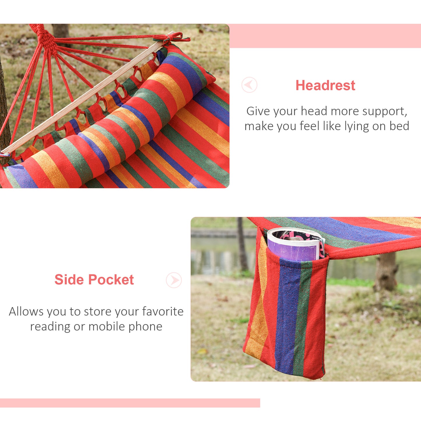 Cotton Hammock, Soft Portable Swing Sleeping w/ Headrest & Side