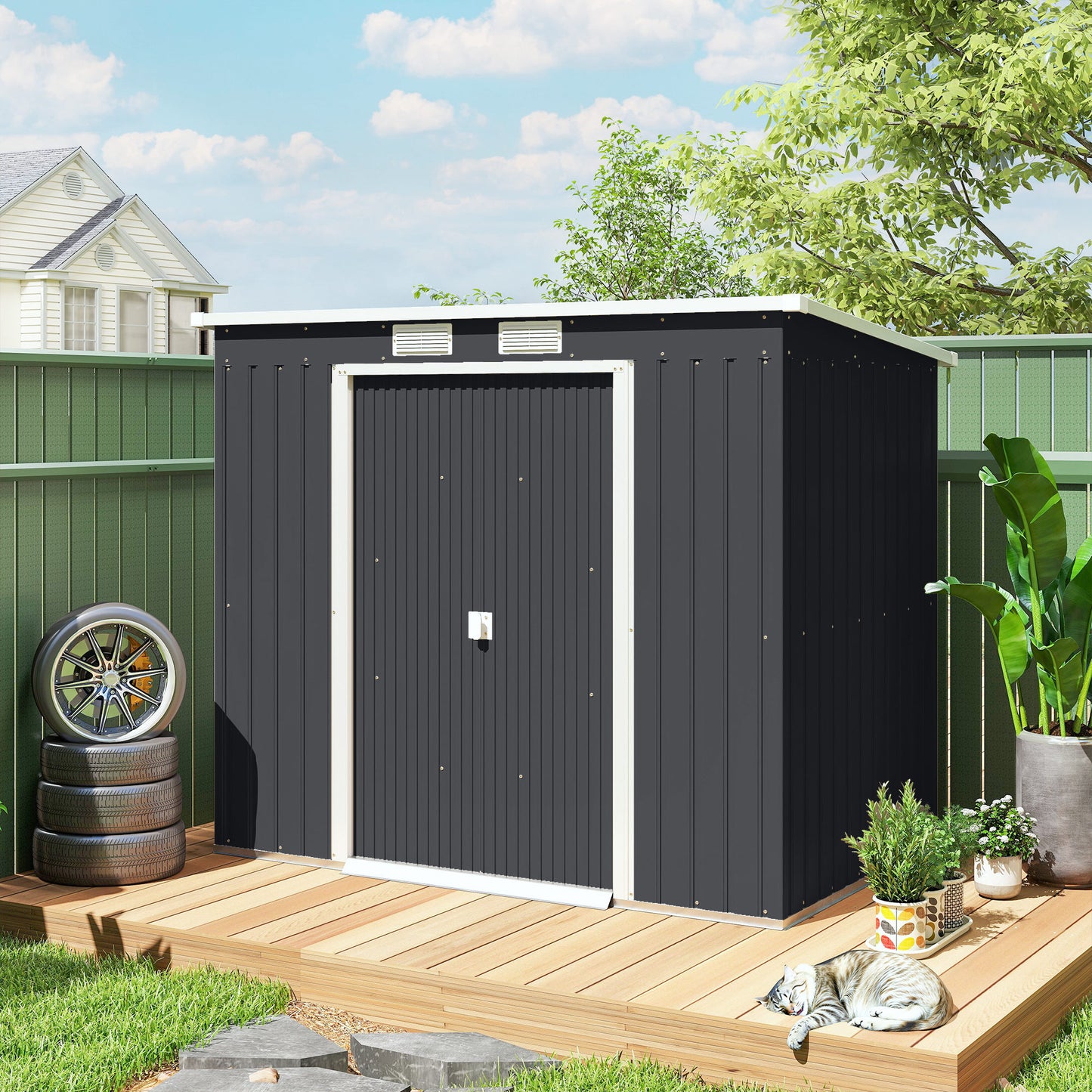 7 x 4ft Galvanised Steel Garden Shed, with Foundation Kit