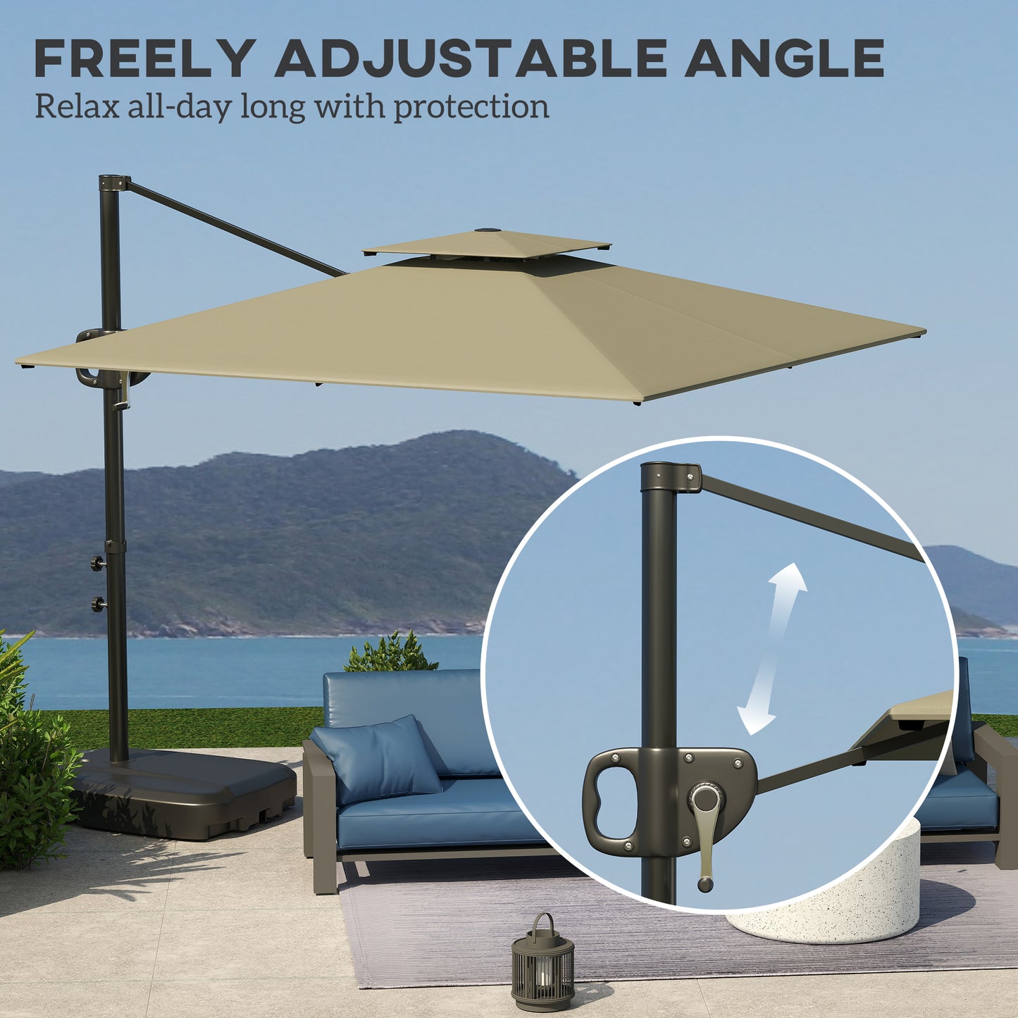 Cantilever Parasol with Weighted Base Double Top Garden Parasol
