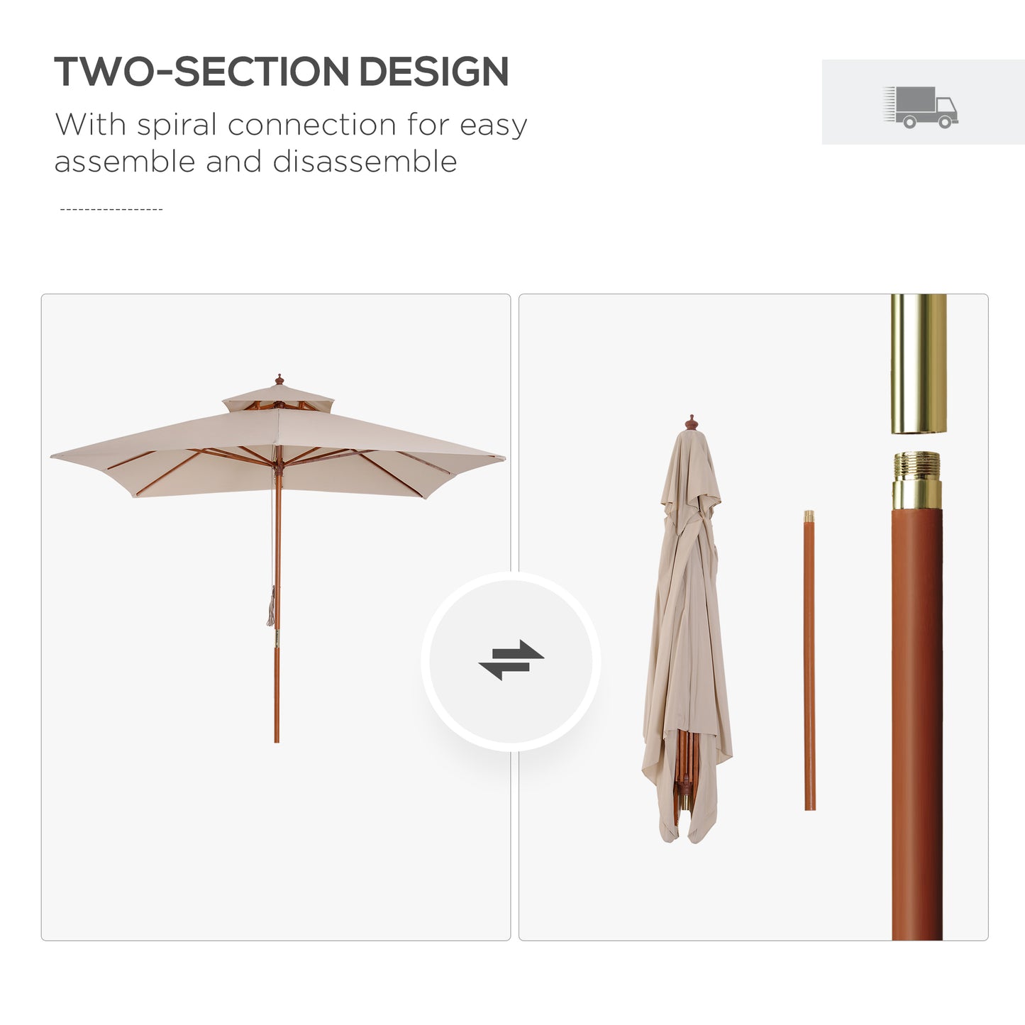 3 x 3 metre Patio Parasol Garden Umbrellas Sunshade Outdoor Wooden (1)