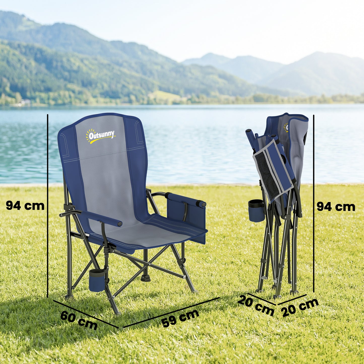 Padded Camping Chair Adults Heavy Duty Folding Chair Side Pocket