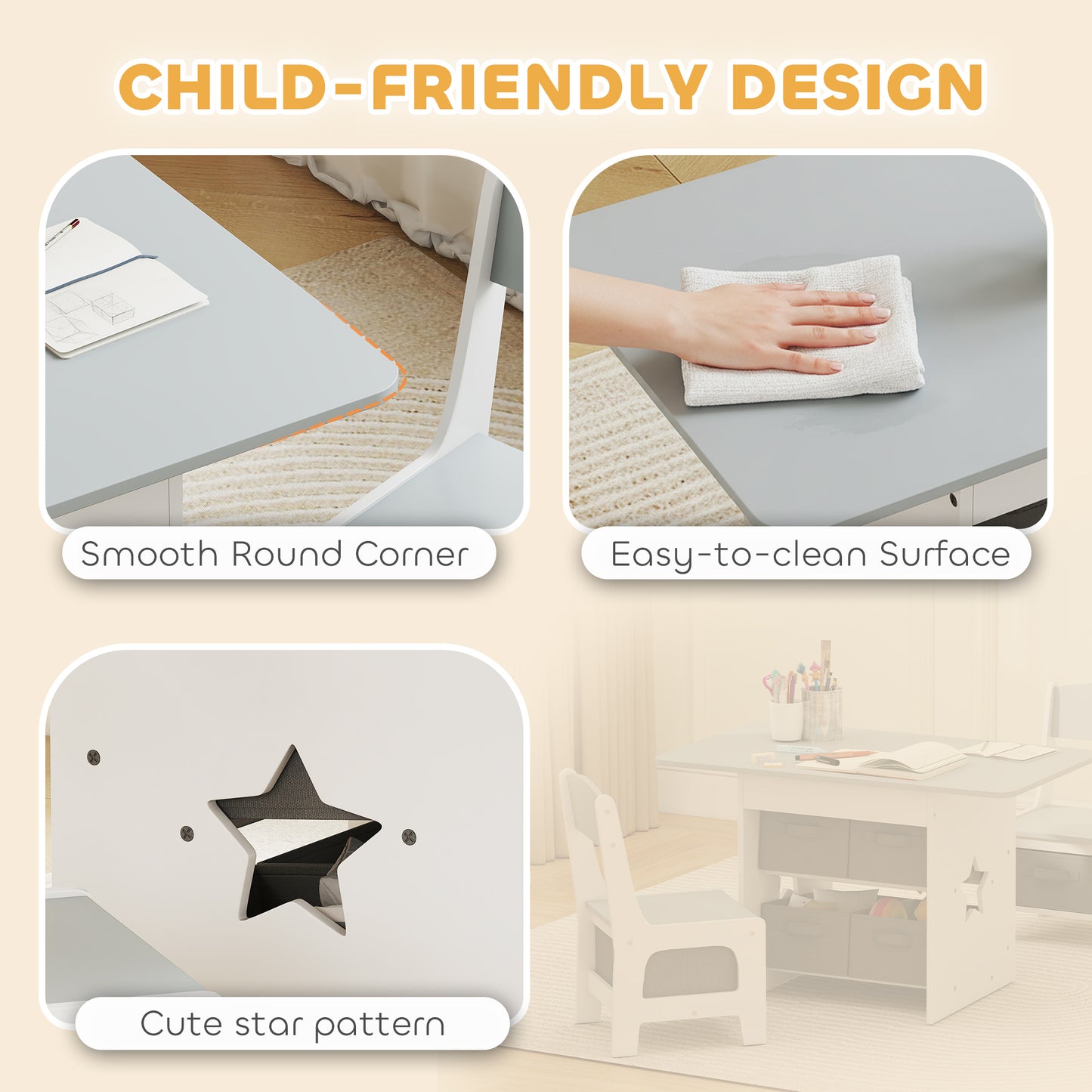 Kids Table and Chair Set, Toddler Table and 2 Chairs Set