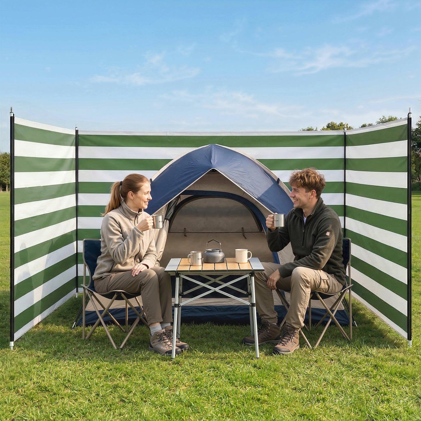 4 Pole Camping Windbreaks, Beach Wind Shield Shelter with Carry Bag (2)