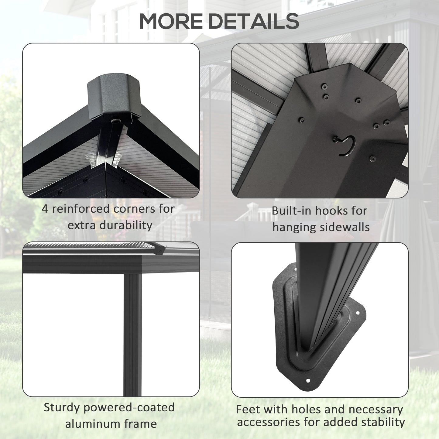 3.6 x 4m Hardtop Gazebo Canopy with Polycarbonate Roof (1)