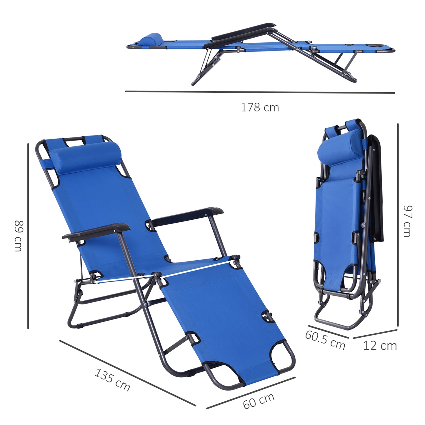 2 in 1 Folding Sun Lounger Reclining Garden Chair Set of 2