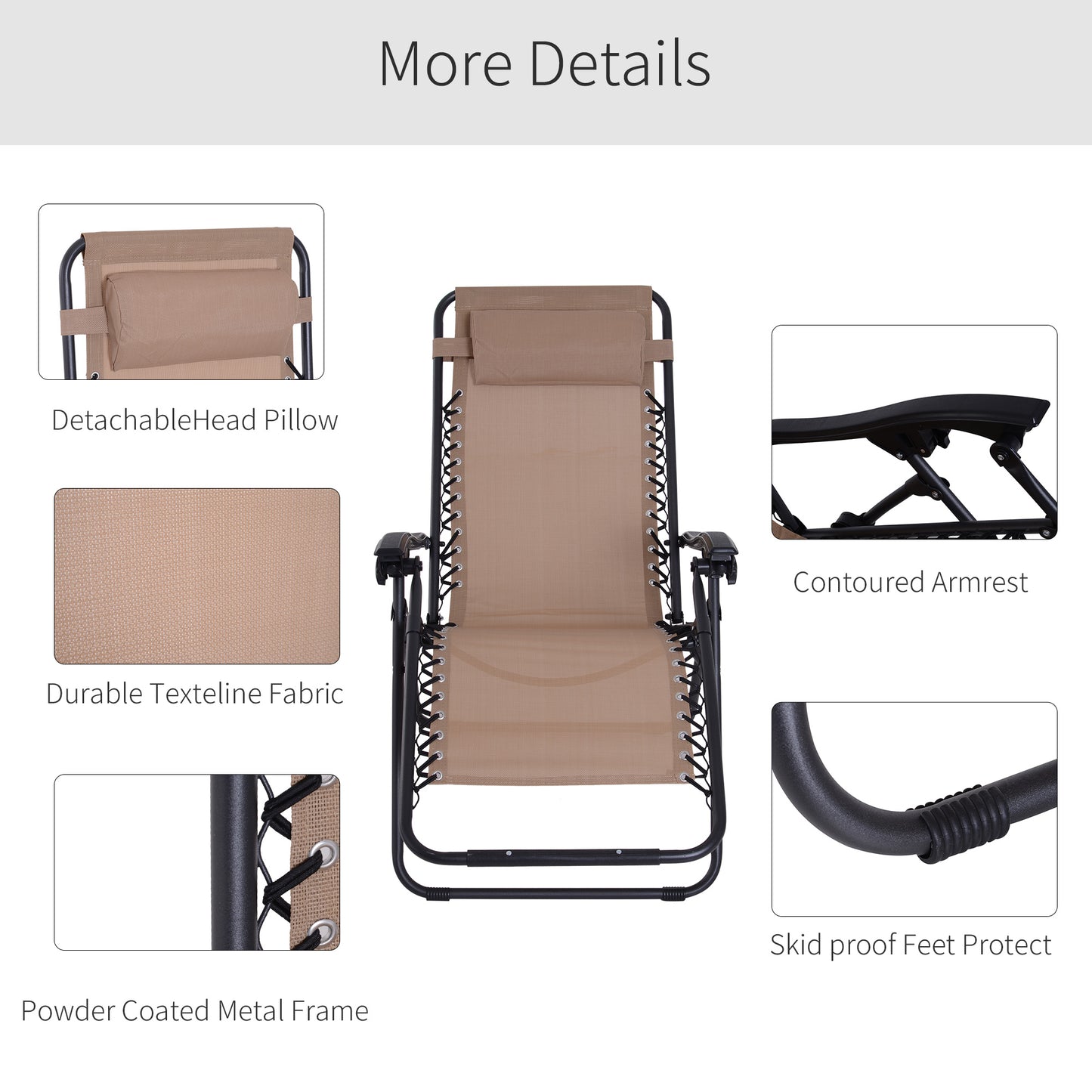 Zero Gravity Chair Metal Frame Texteline Armchair Outdoor Folding