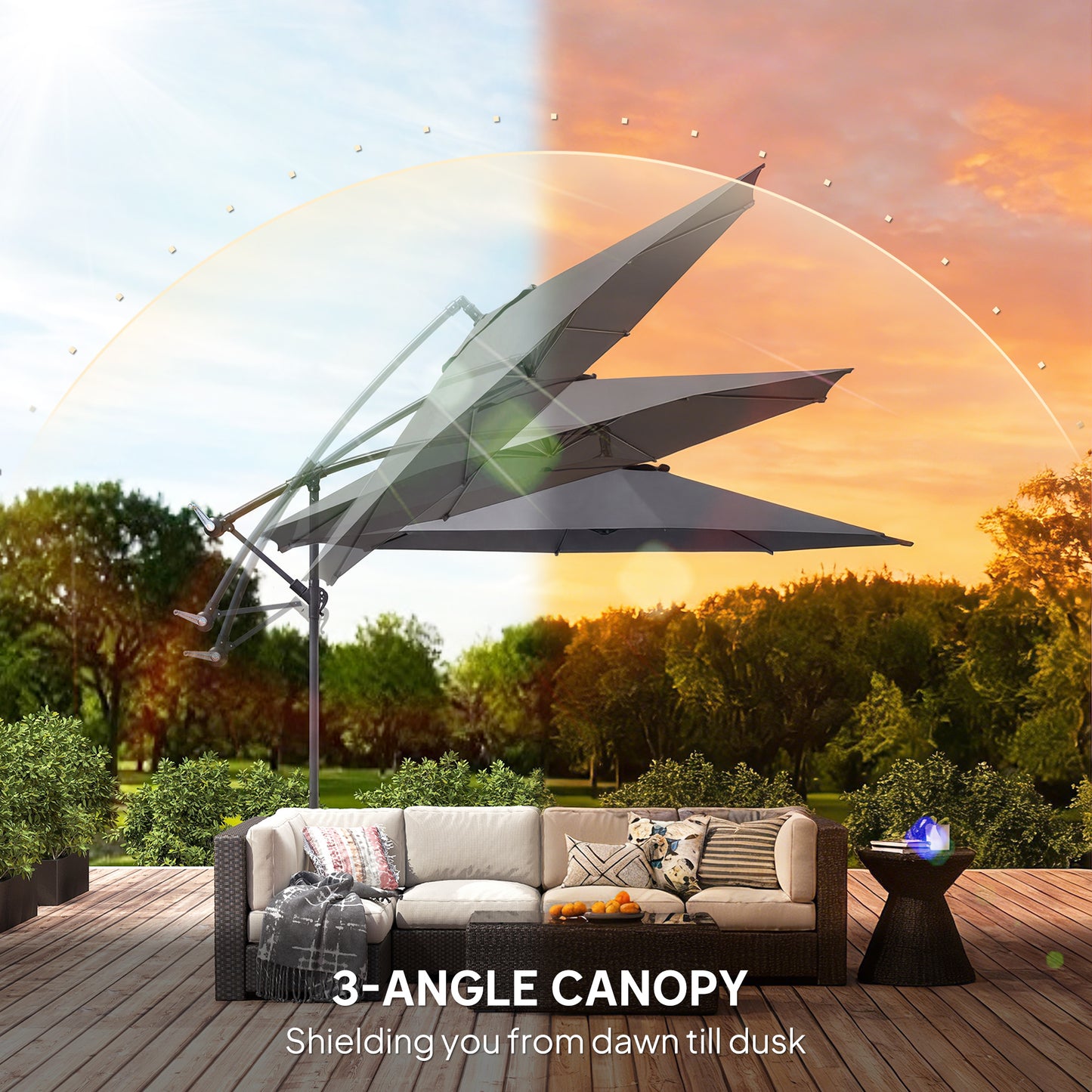 3 m Overhanging Cantilever Parasol, with Cross Base