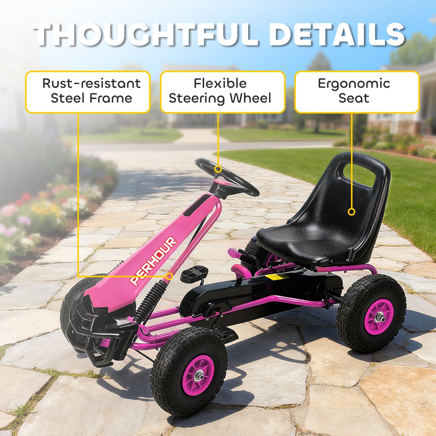 Kids Pedal Go Kart with Adjustable Seat, EVA Tyres, Manual Clutch