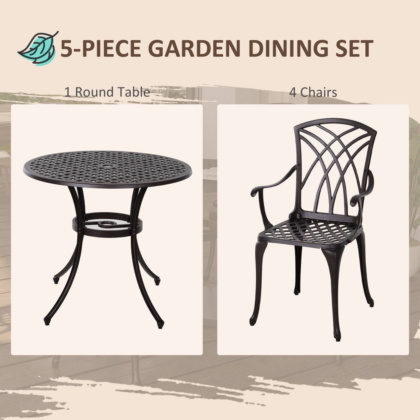 5 Pieces Garden Dining Set for 4