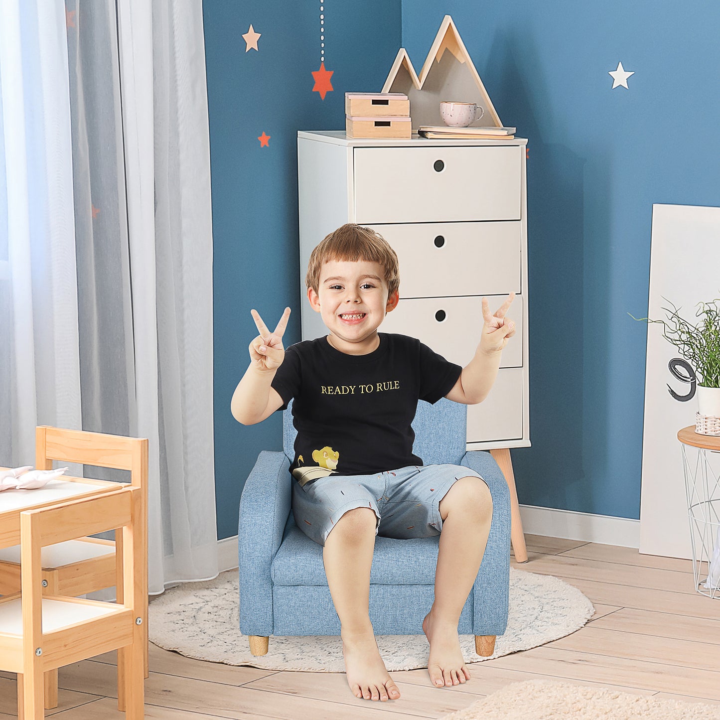 Children's Armchairs Toddler Chair Wood Frame Anti-Slip Legs High