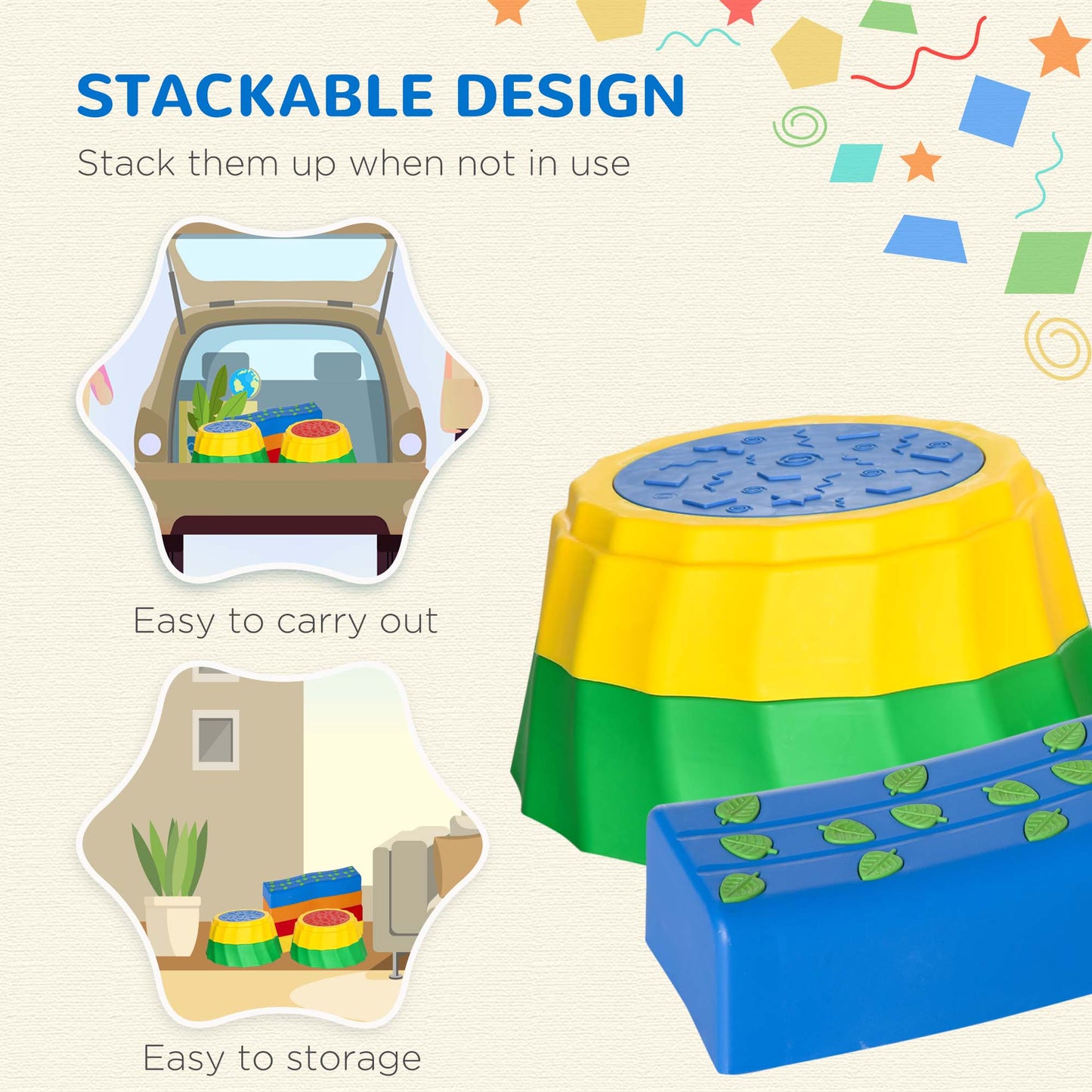 Eight-Piece Kids Stepping Stones, with Non-Slip Surface & Bottom