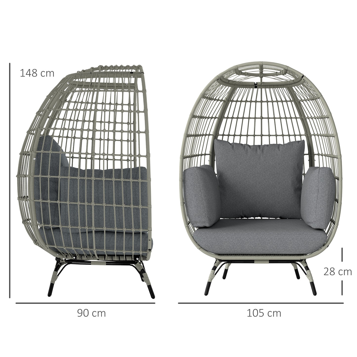 Rattan Egg Chair with Cushions and Pillows