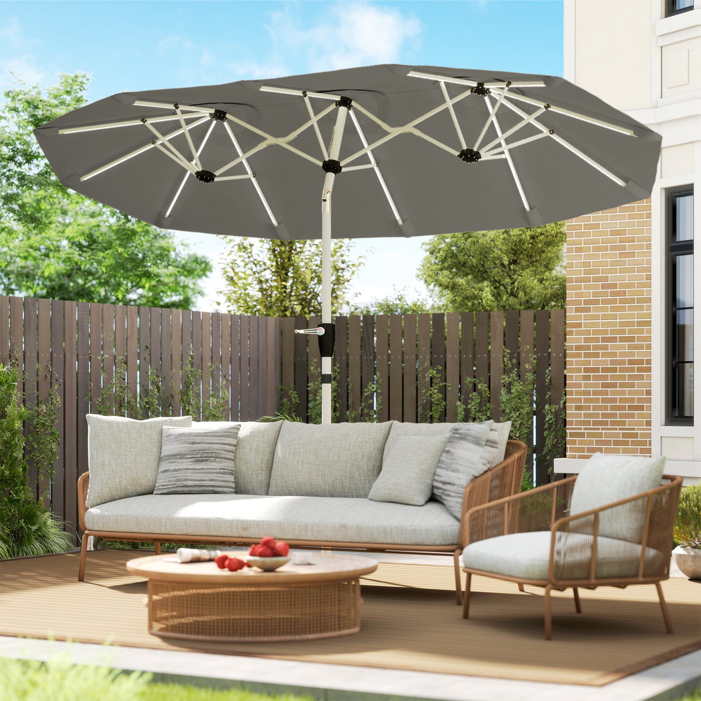3 m Double-Sided Garden Parasol with LED Solar Lights