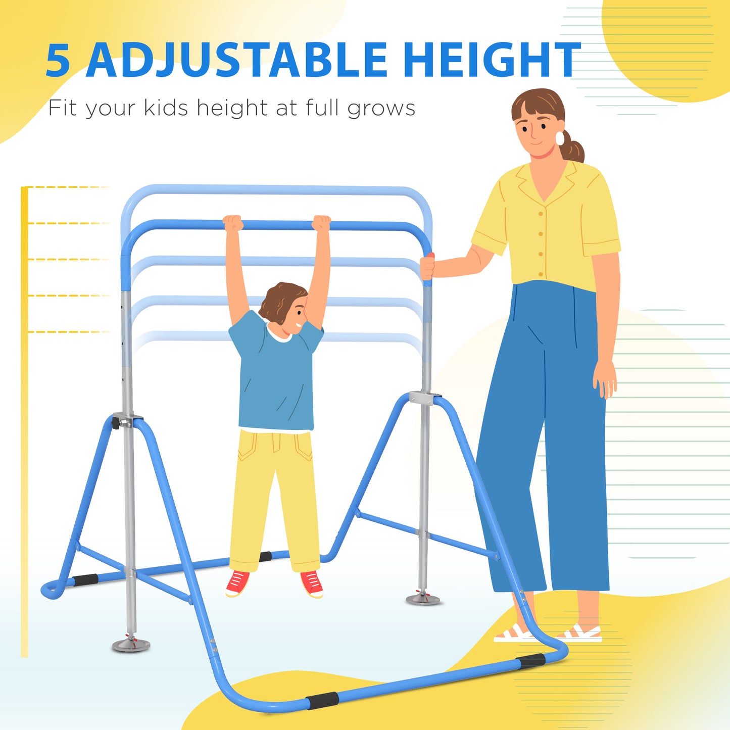 Kids Gymnastic Bar, with Adjustable Height, Foldable Horizontal Bars