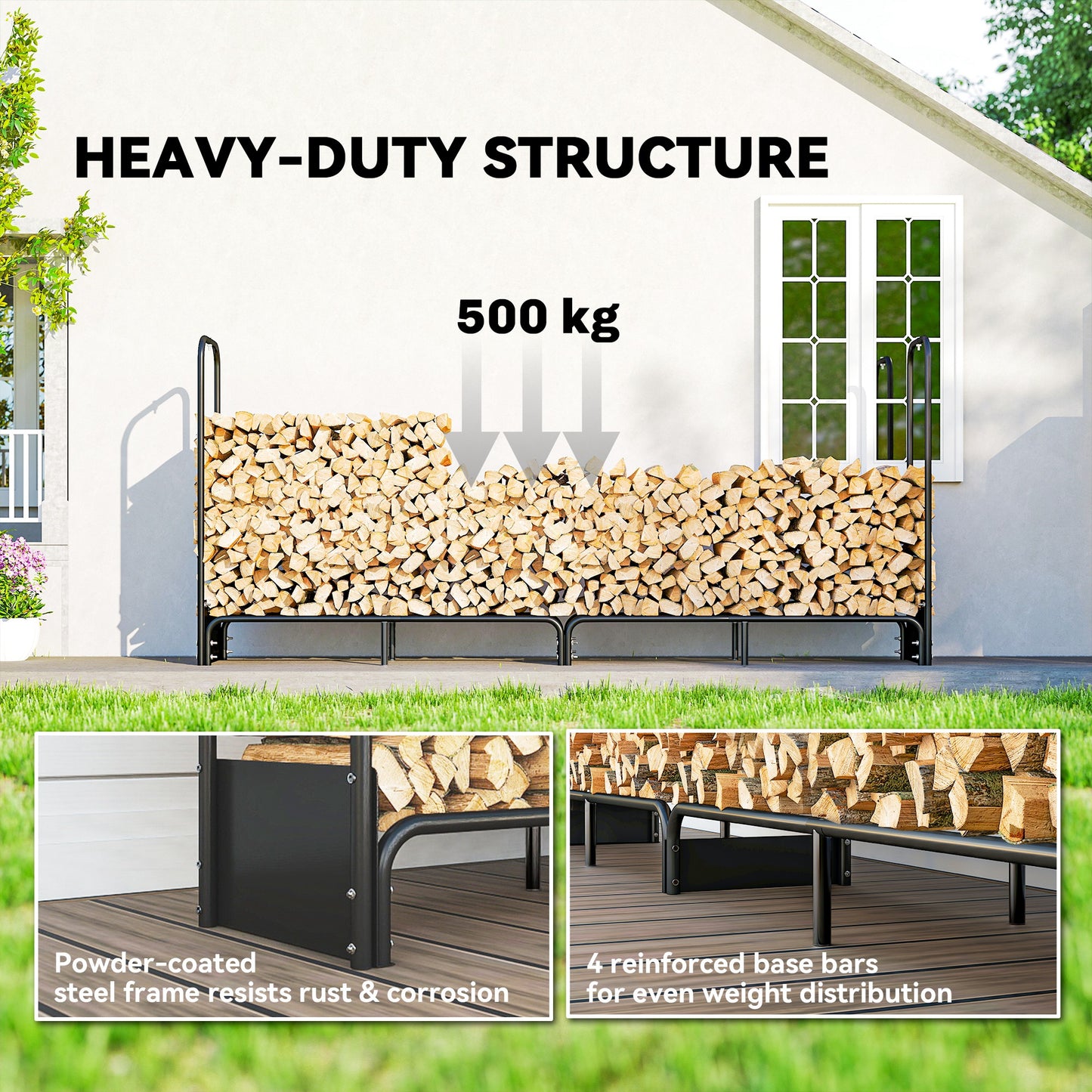 8.5ft Firewood Rack, Heavy Duty Log Storage Holder