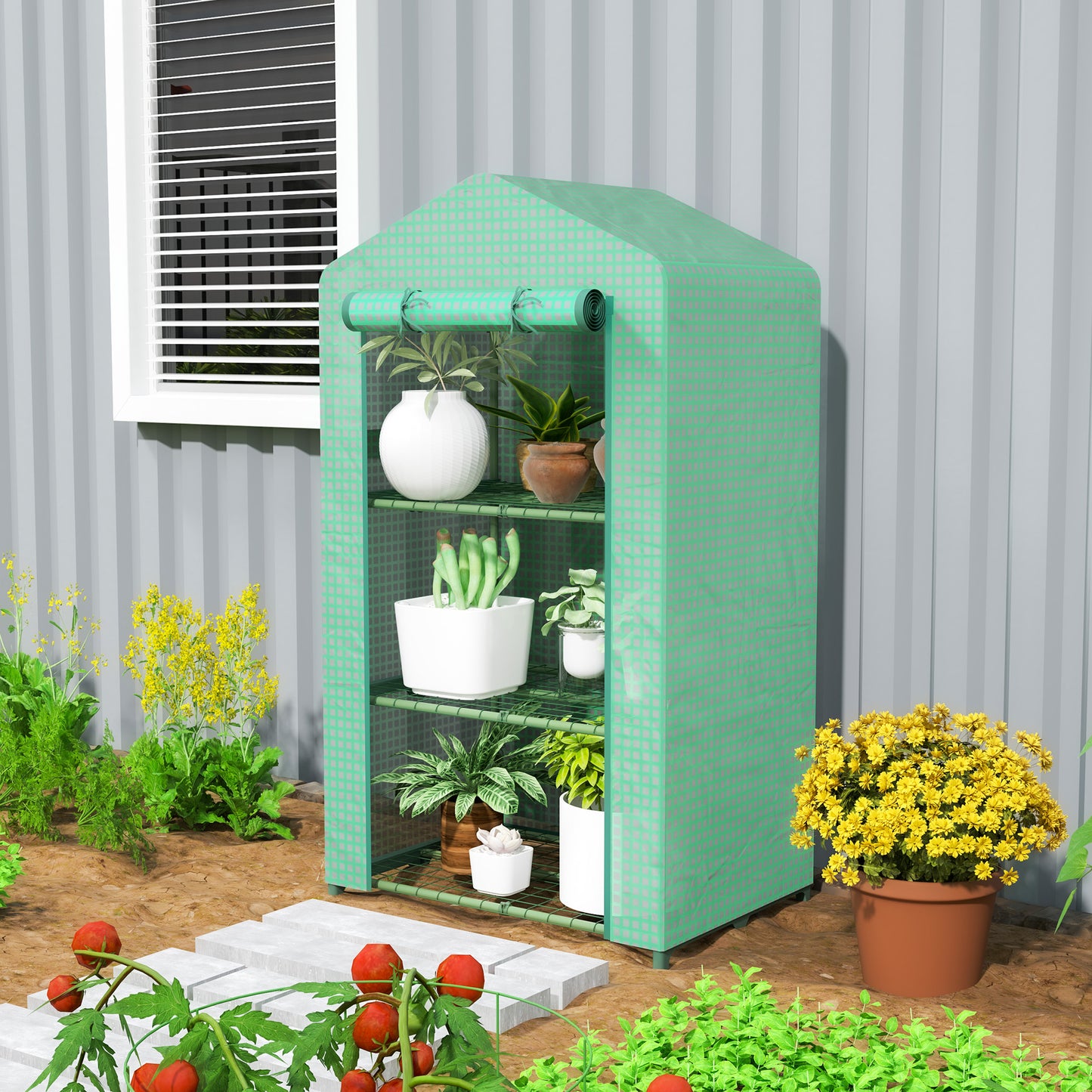 3 Tier Mini Greenhouse Portable Garden Grow House with Roll Up Door (1)