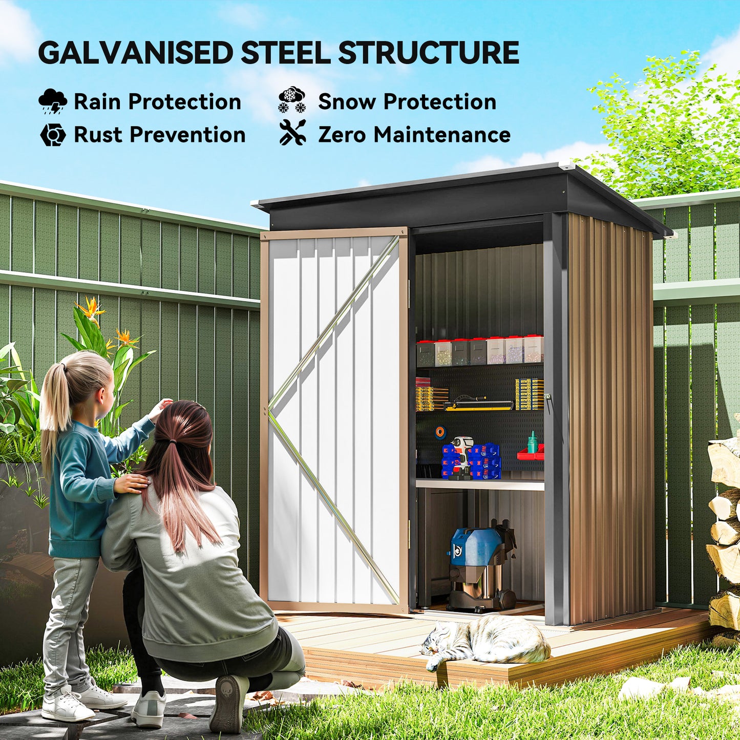 5 x 3ft Corrugated Steel Storage Shed, with Lock
