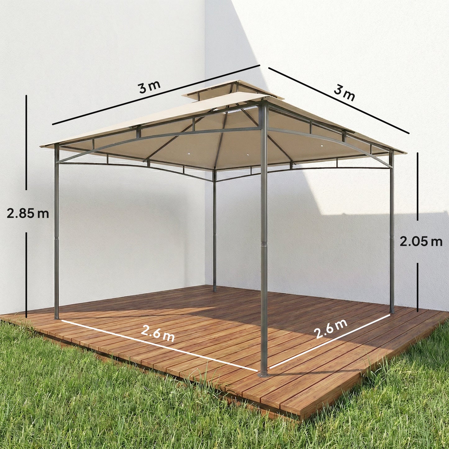 3 x 3 m Gazebo, Garden Gazebo with 2-Tier Roof, Metal Frame