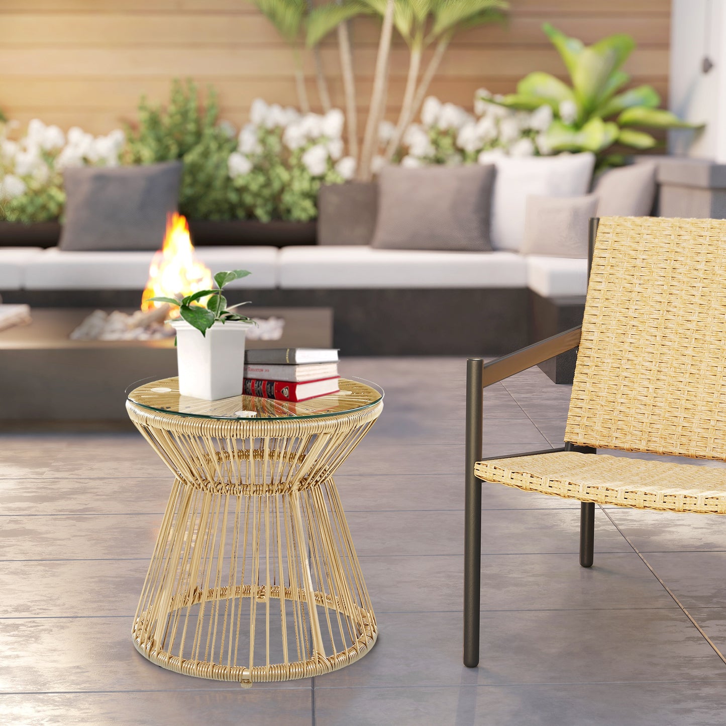 Round End Table, Rattan Side Table