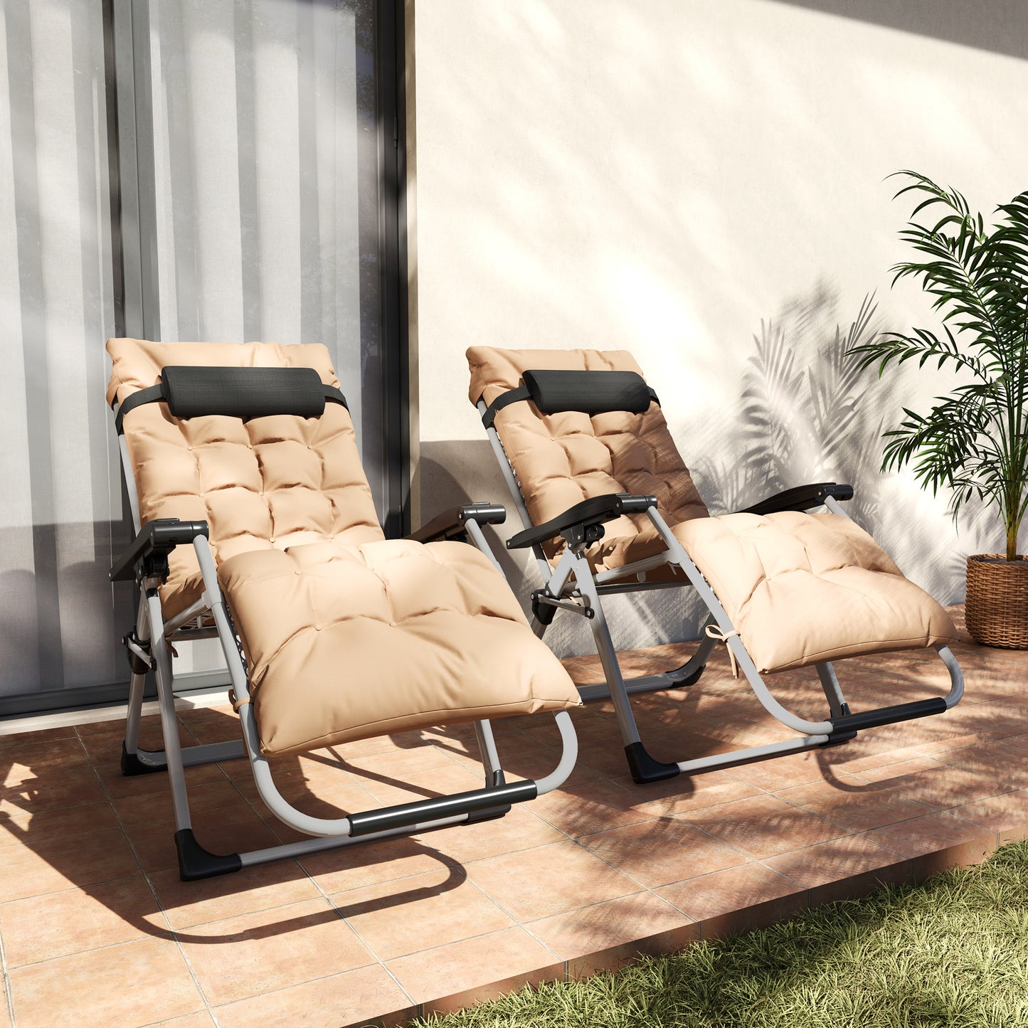 2 Piece Reclining Zero Gravity Sun Loungers with Cushions