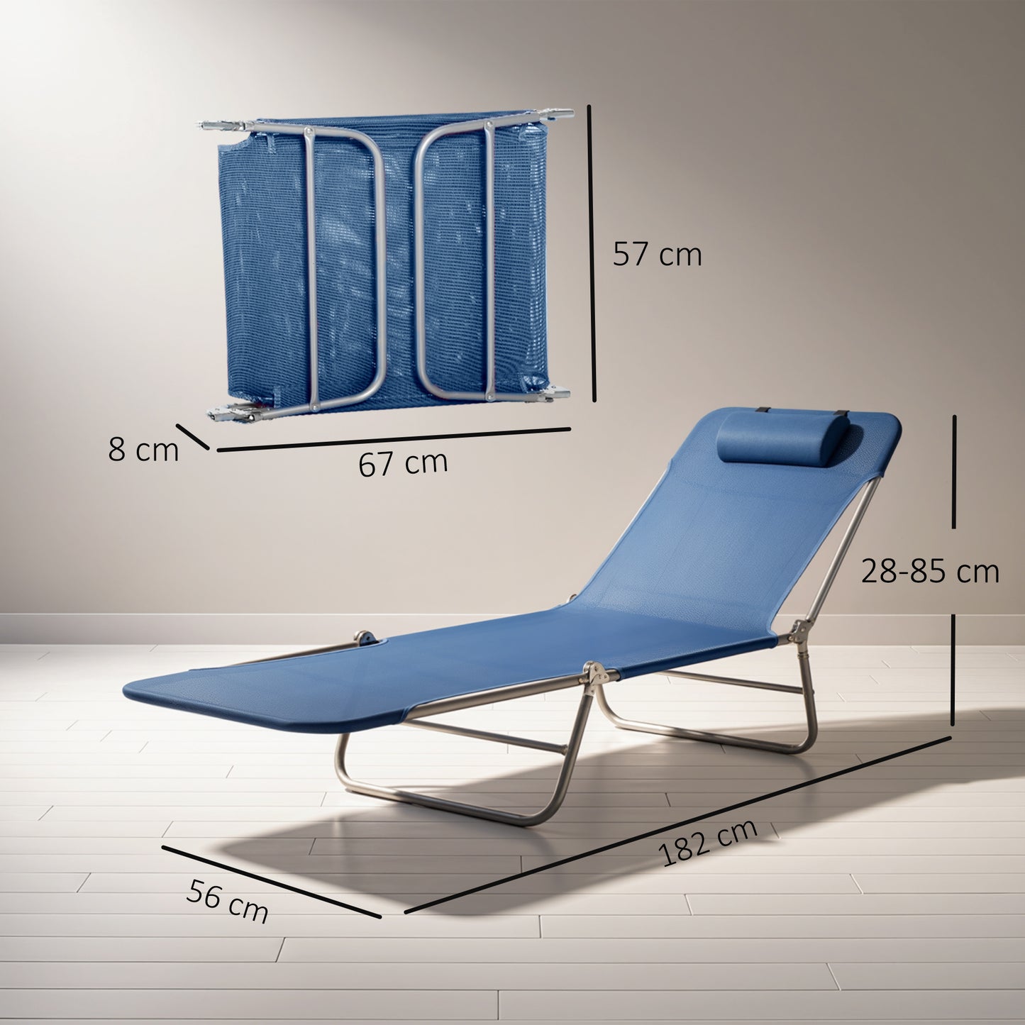 Folding Sun Lounger with Head Pillow