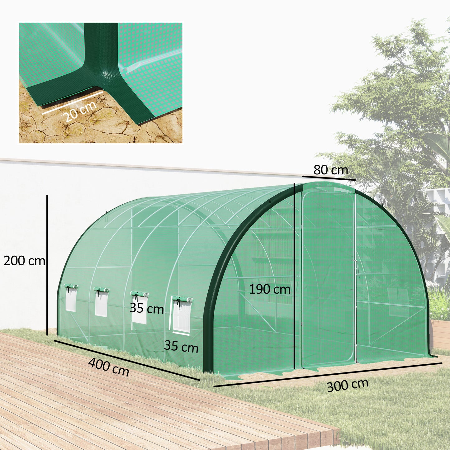 4 x 3 m Polytunnel Greenhouse, with Windows and Doors