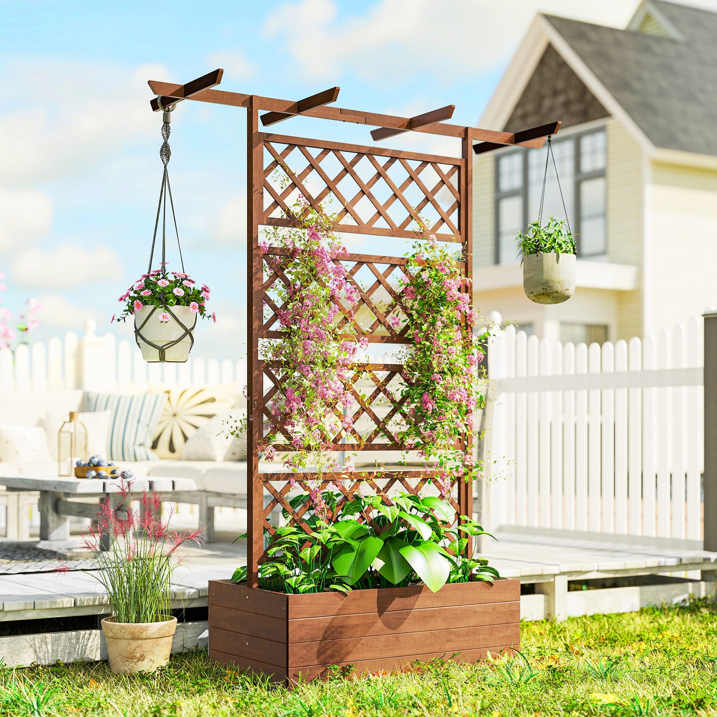Wooden Trellis Planter Box, Raised Garden Bed to Grow Vegetables