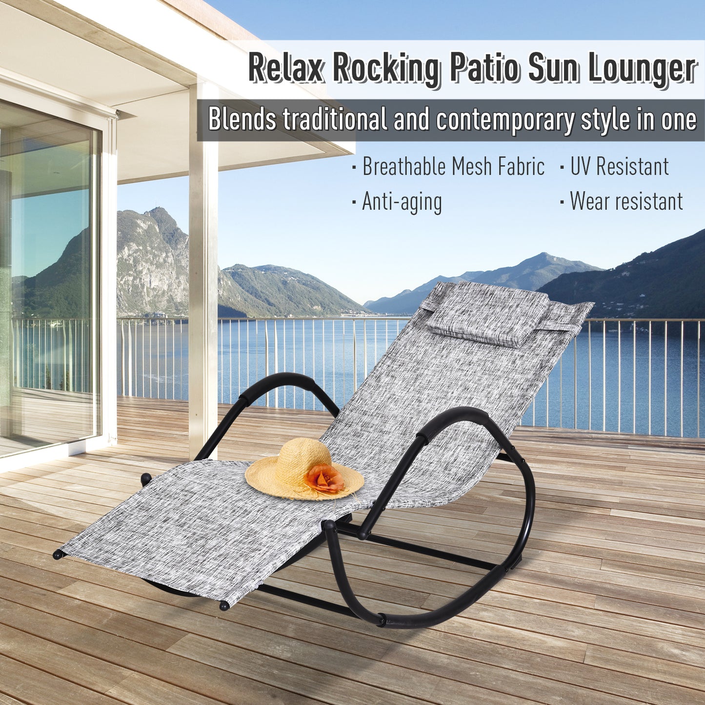 Steel Frame Zero Gravity Rocking Lounge Chair w/ Pillow