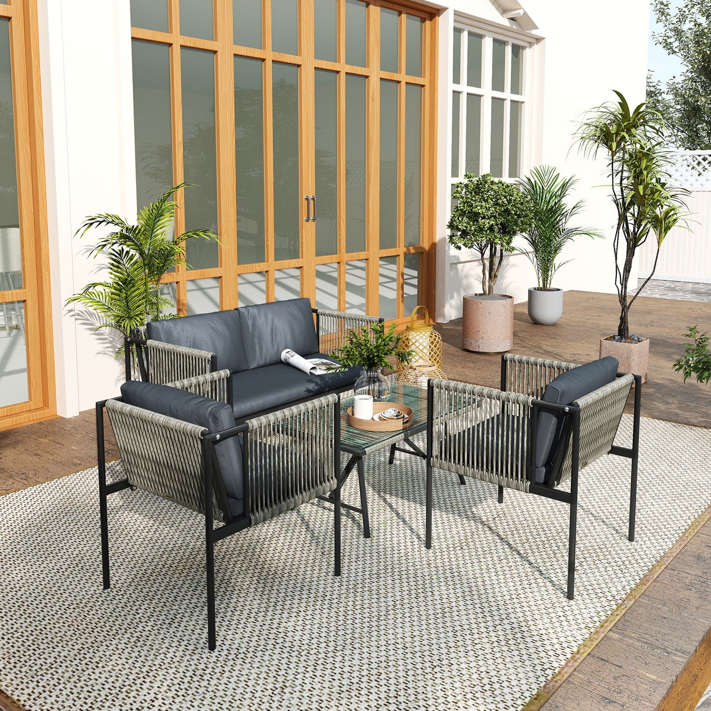 Four-Piece Round Rattan Rope Sofa Set