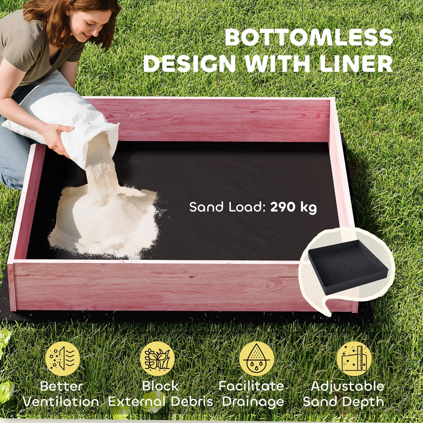 Wooden Sandbox with Lid, Flamingos Print Canopy