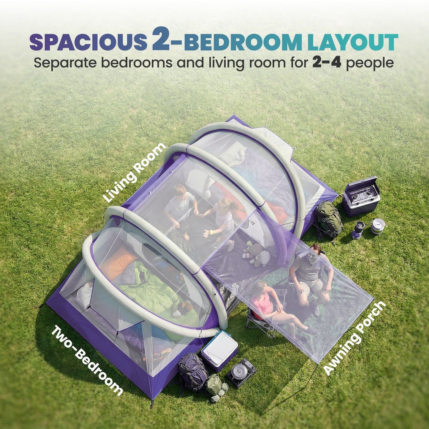 Inflatable Tent 2 Bedroom 3000mm Waterproof Windproof Air Tent