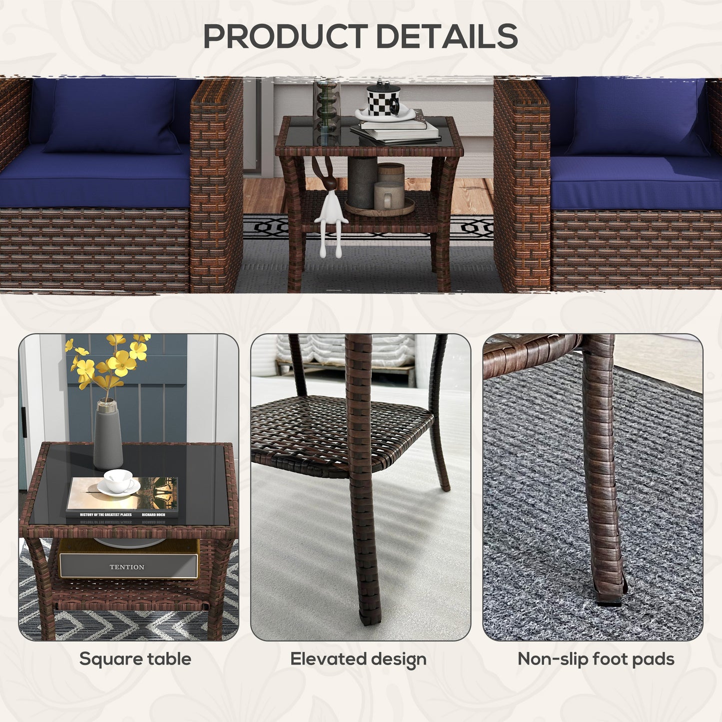 Two-tier PE Rattan Square Coffee Table