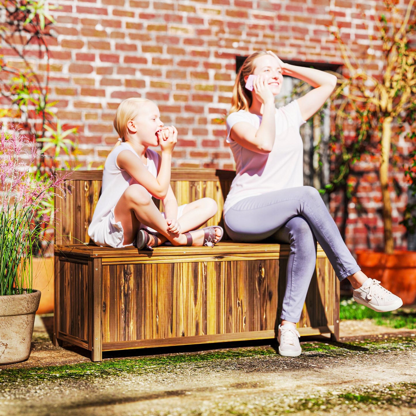 Wood Storage Bench for Patio Furniture, Outdoor Garden Seating Tools