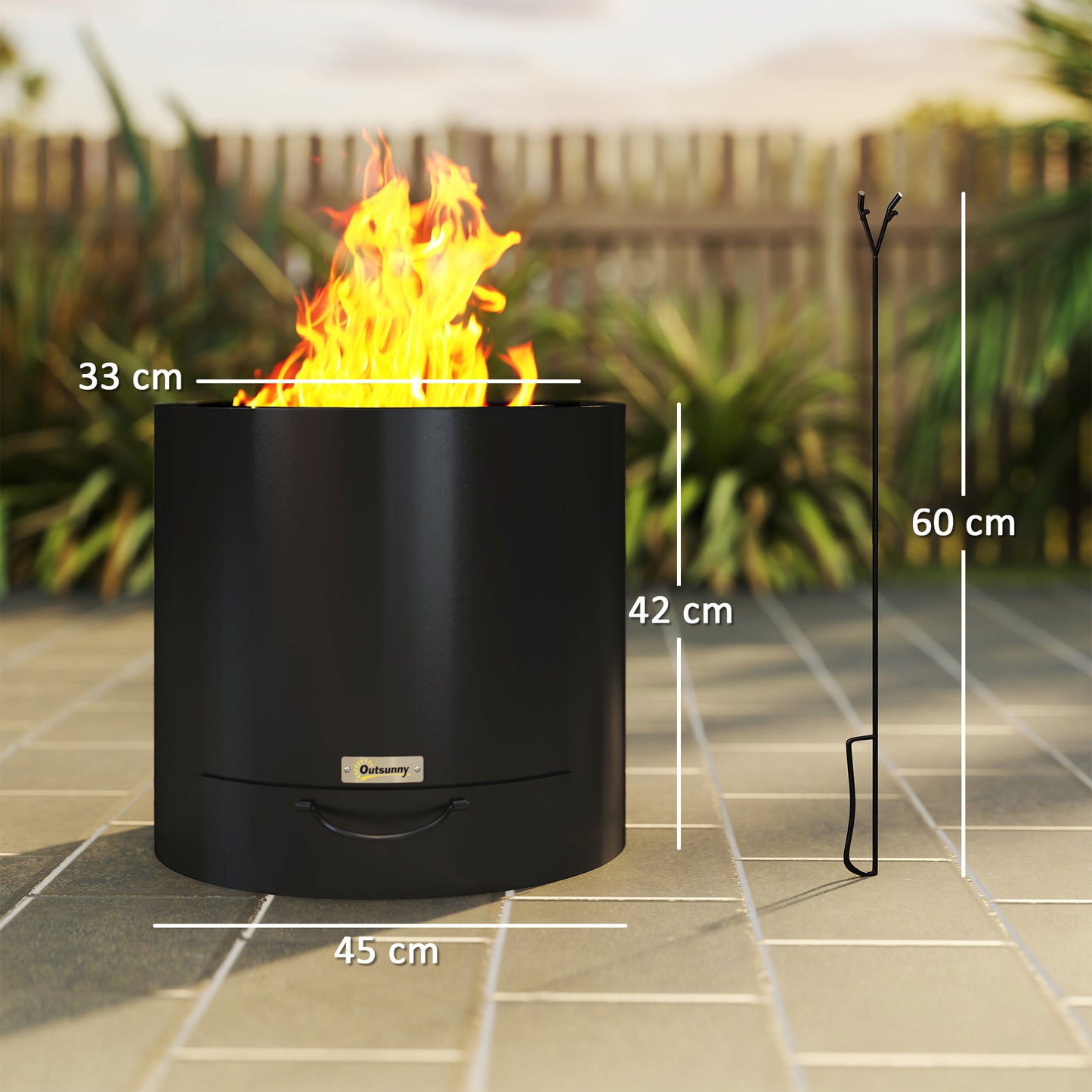Metal Wood-burning Fire Pit with Fire Poker