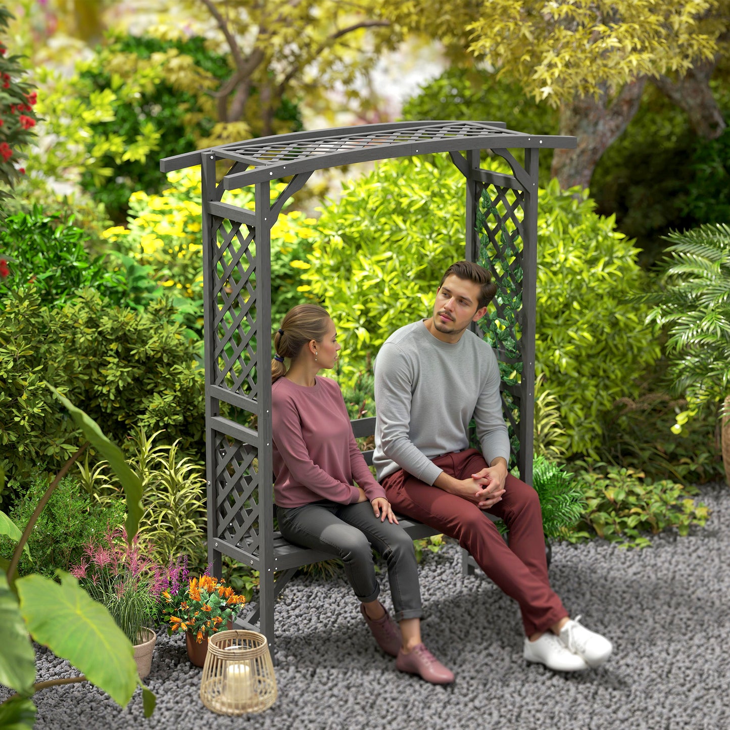 Garden Bench, Wooden Garden Arbour with Seat for Vines/Climbing Plants