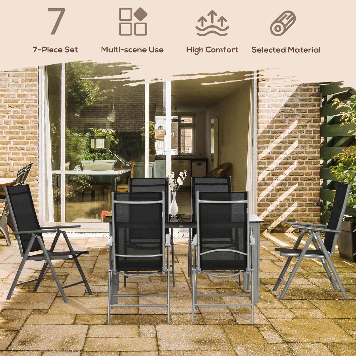 7 Piece Garden Dining Set, Outdoor Table and 6  Folding