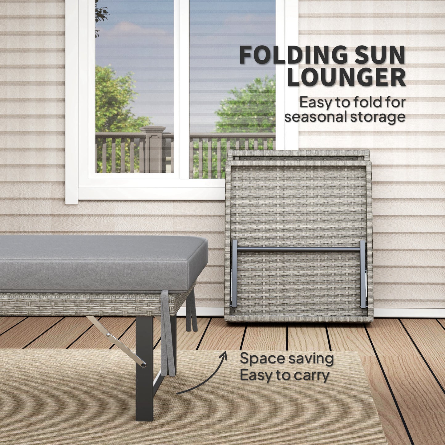 Single Folding Rattan Sun Lounger, with Cushion