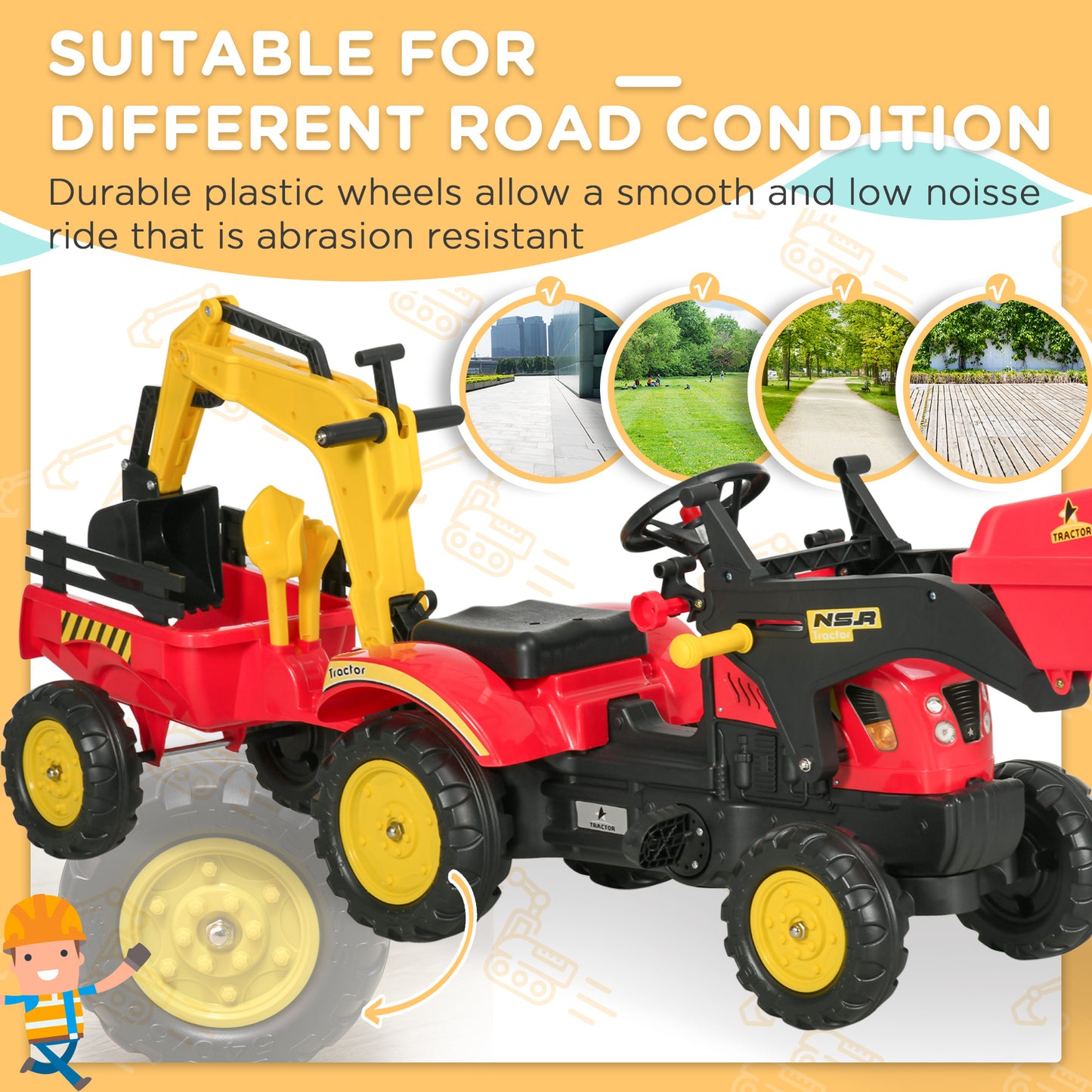 Ride On Tractor for Kids, 3 in 1 Ride On Excavator Toy Car