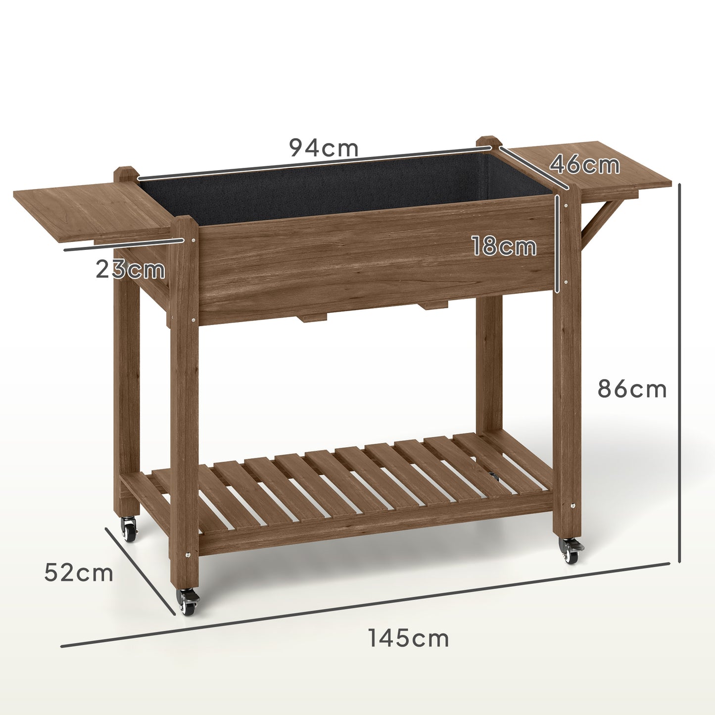 46 x 94cm Wooden Raised Planter, with Shelves