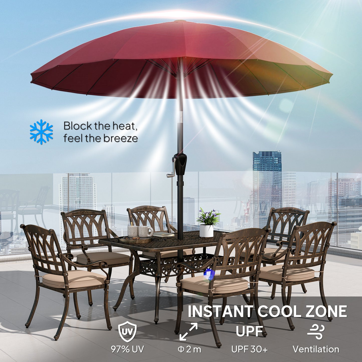2 m Shanghai Garden Parasol Umbrella with 16 Fibreglass Ribs