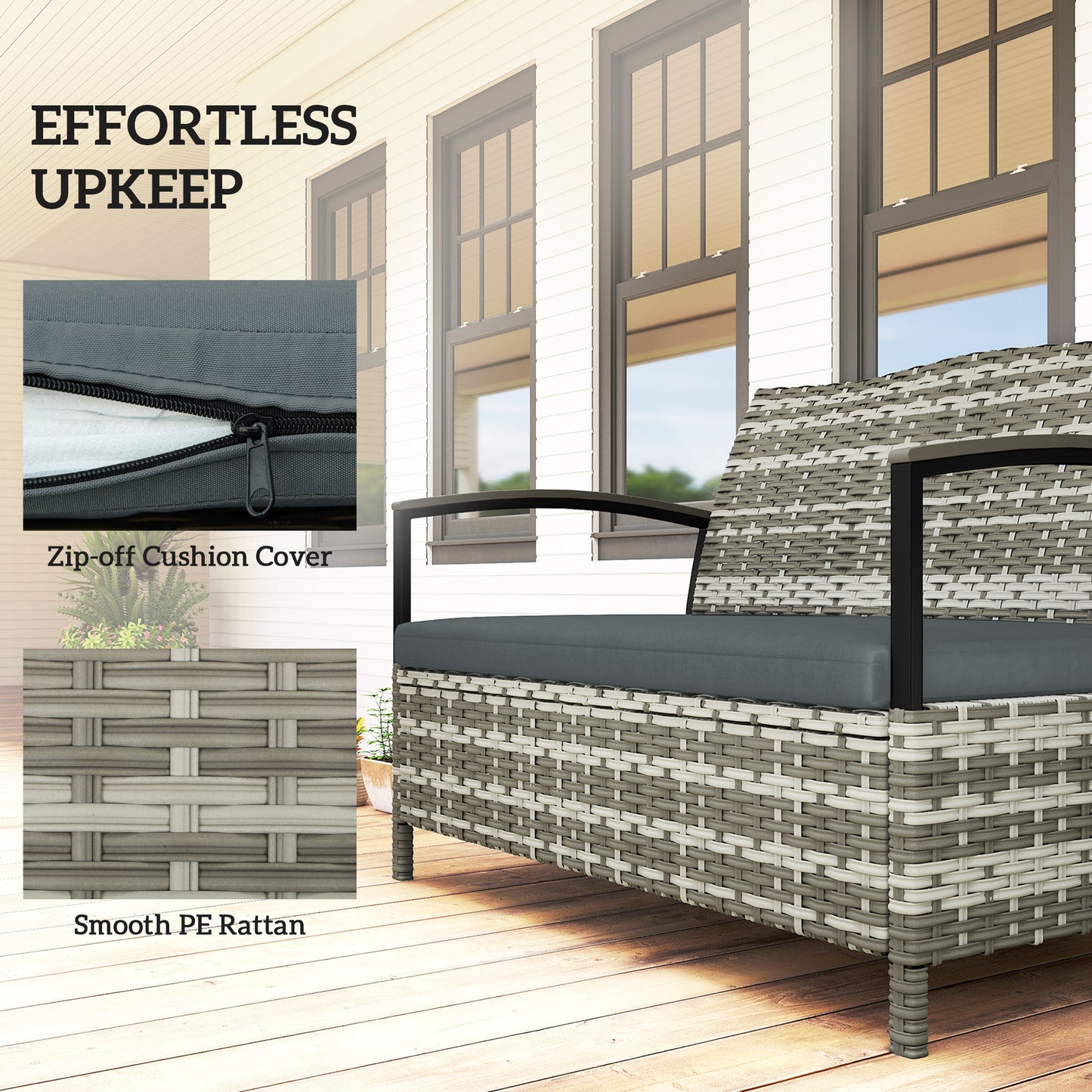 125L Garden Storage Bench, 2 Seater PE Rattan Outdoor Bench Storage