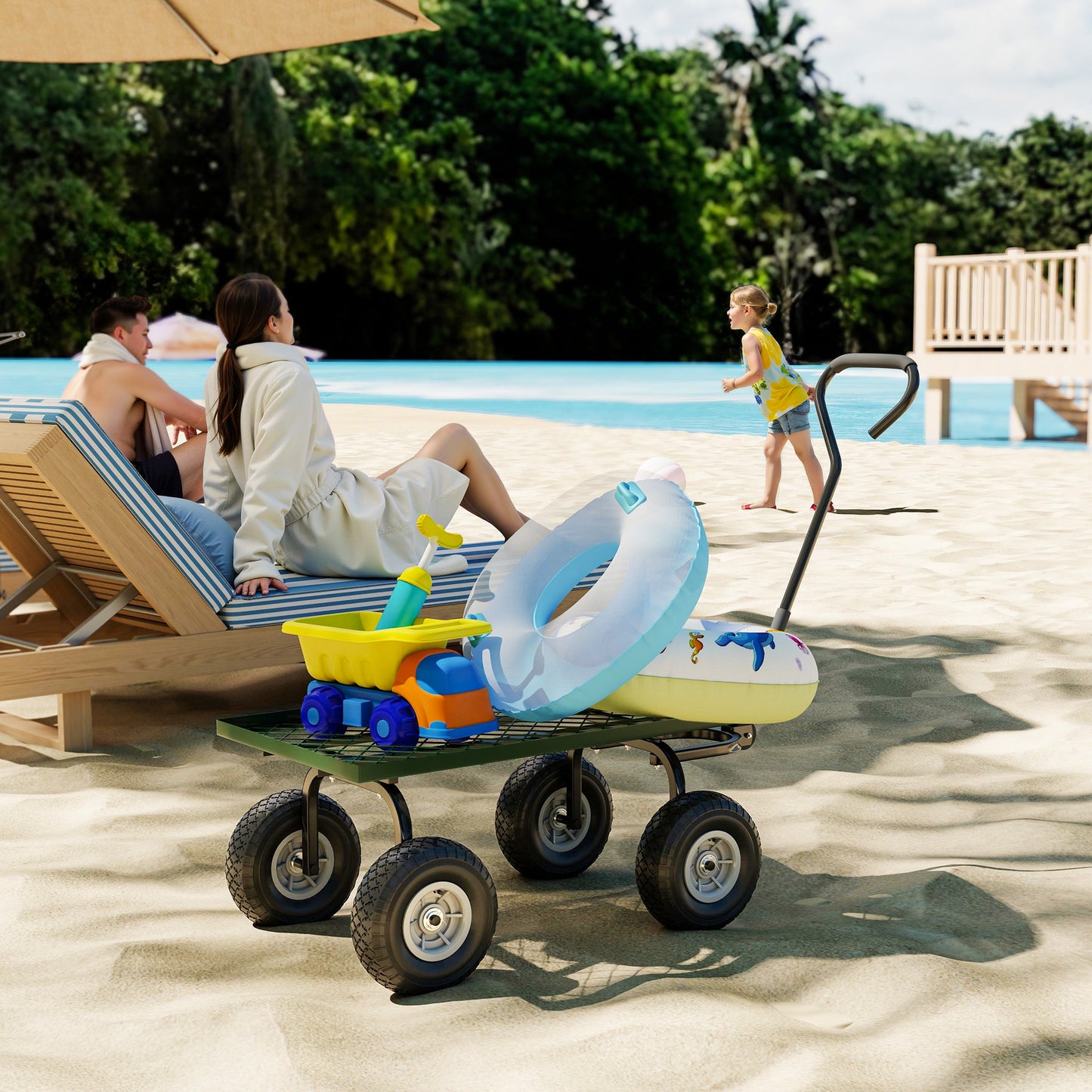Garden Trolley Cart, Heavy Duty Garden Cart with Metal Frame