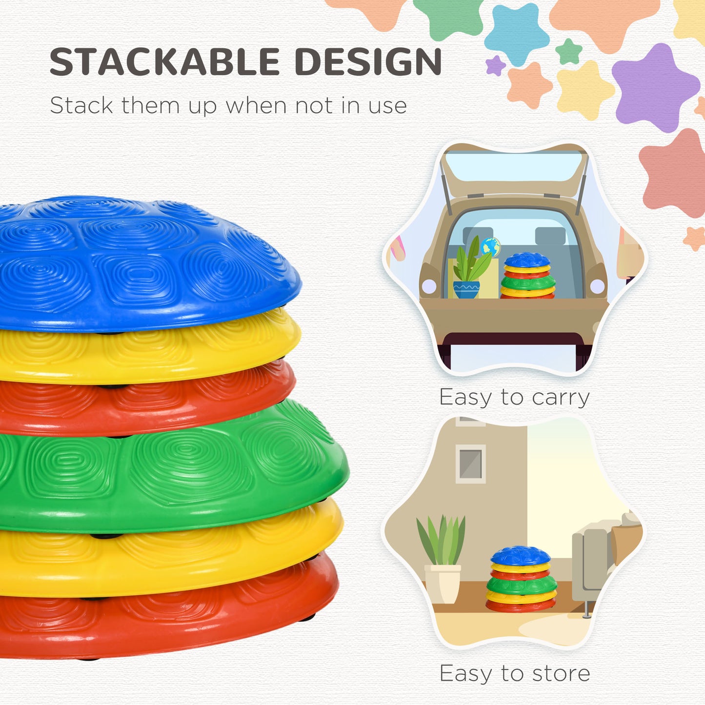 Six-Piece Kids Stepping Stones, with Non-Slip Mats