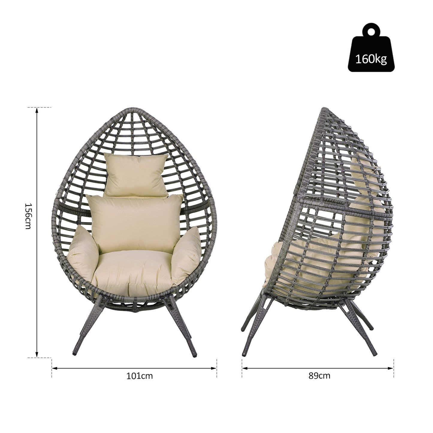 Garden Egg Chair, Teardrop Outdoor PE Rattan Chair