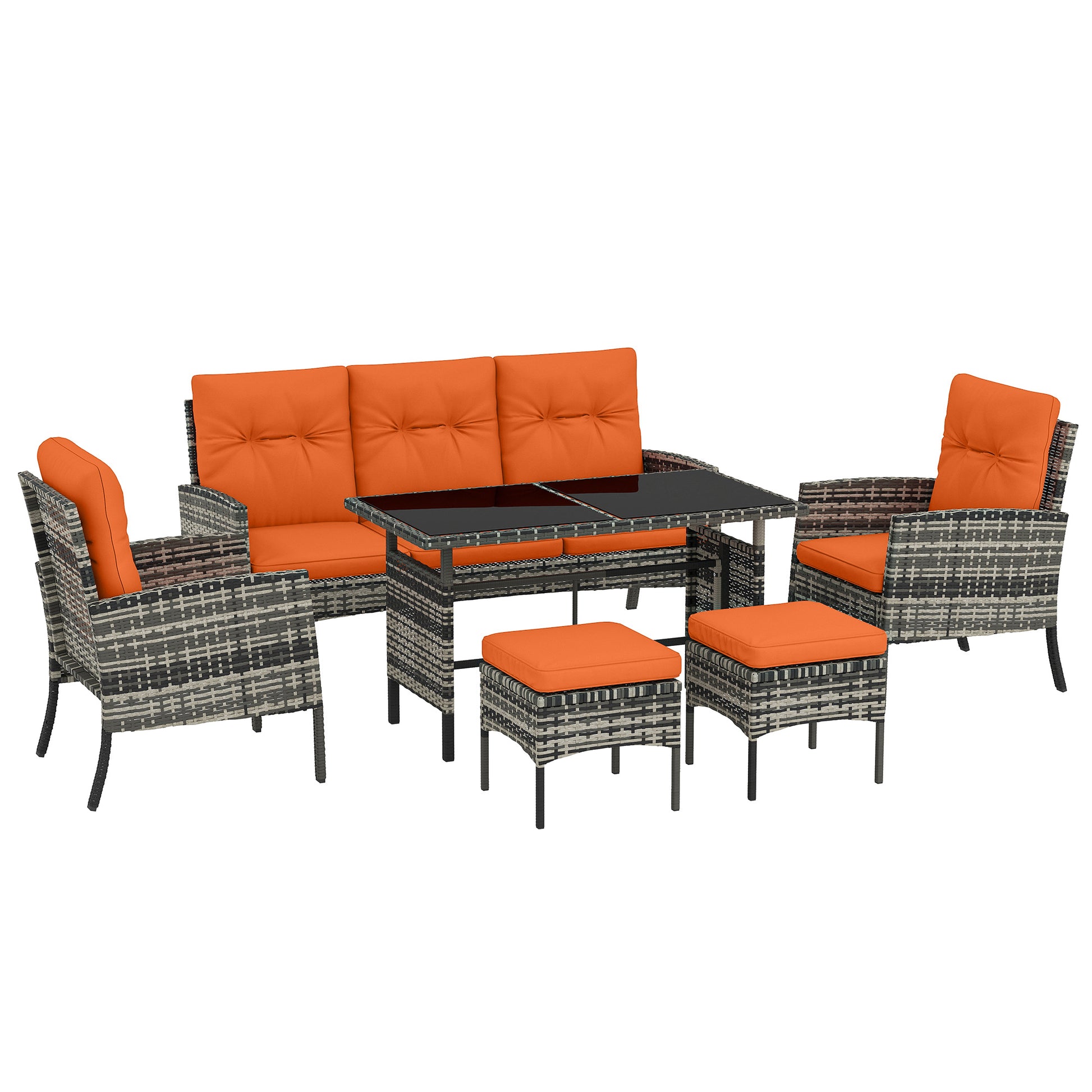 6 Pieces Rattan Garden Furniture Set with Dining Table and Cushions
