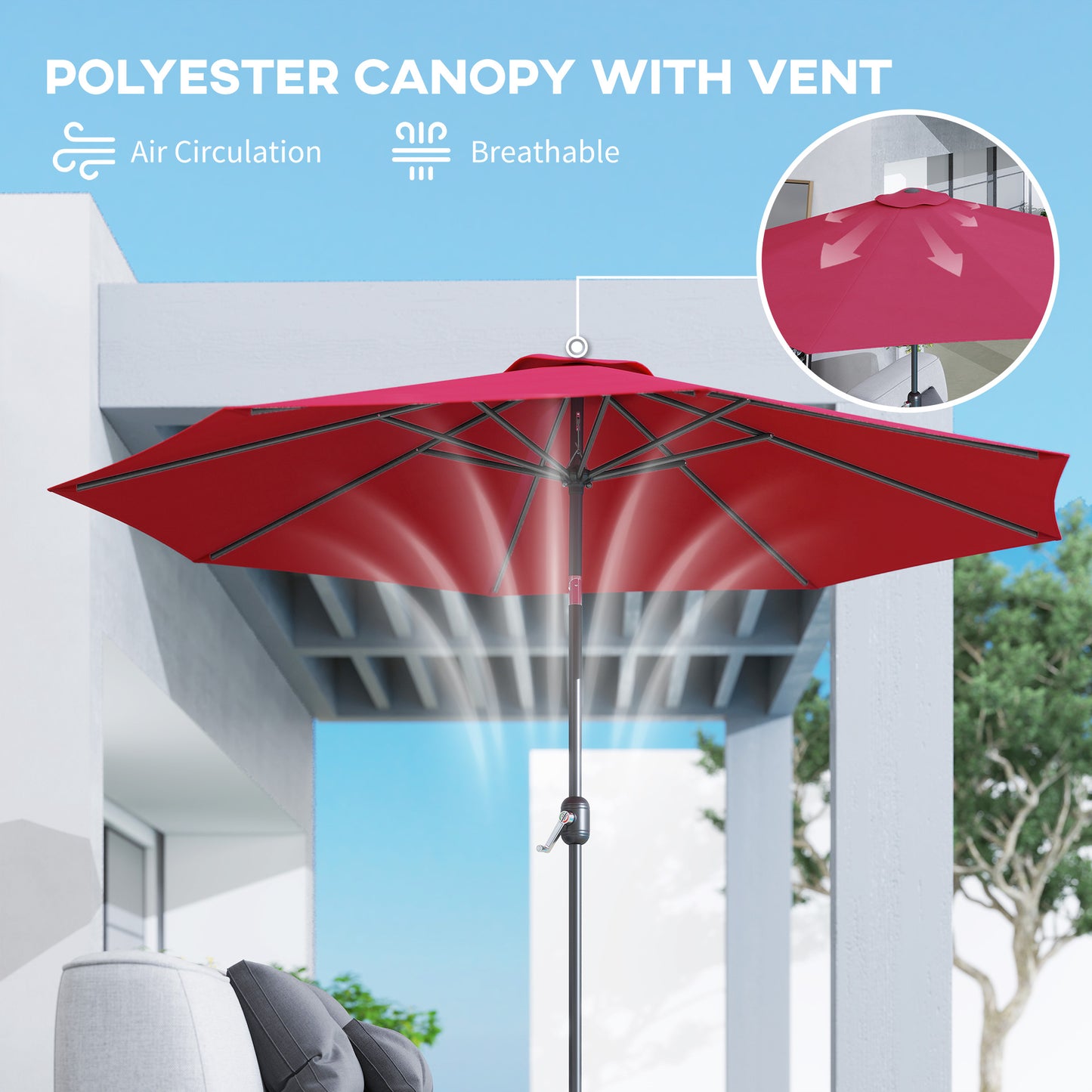3(m) Tilting Parasol Garden Umbrellas, Outdoor Sun Shade with 8 Ribs