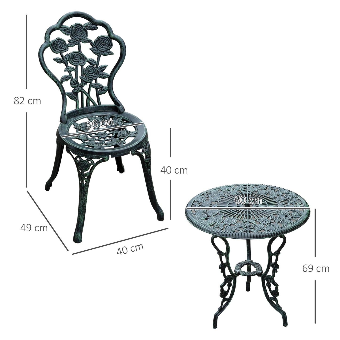 Cast Aluminium Outdoor Patio Garden Bistro Elegant Design Table