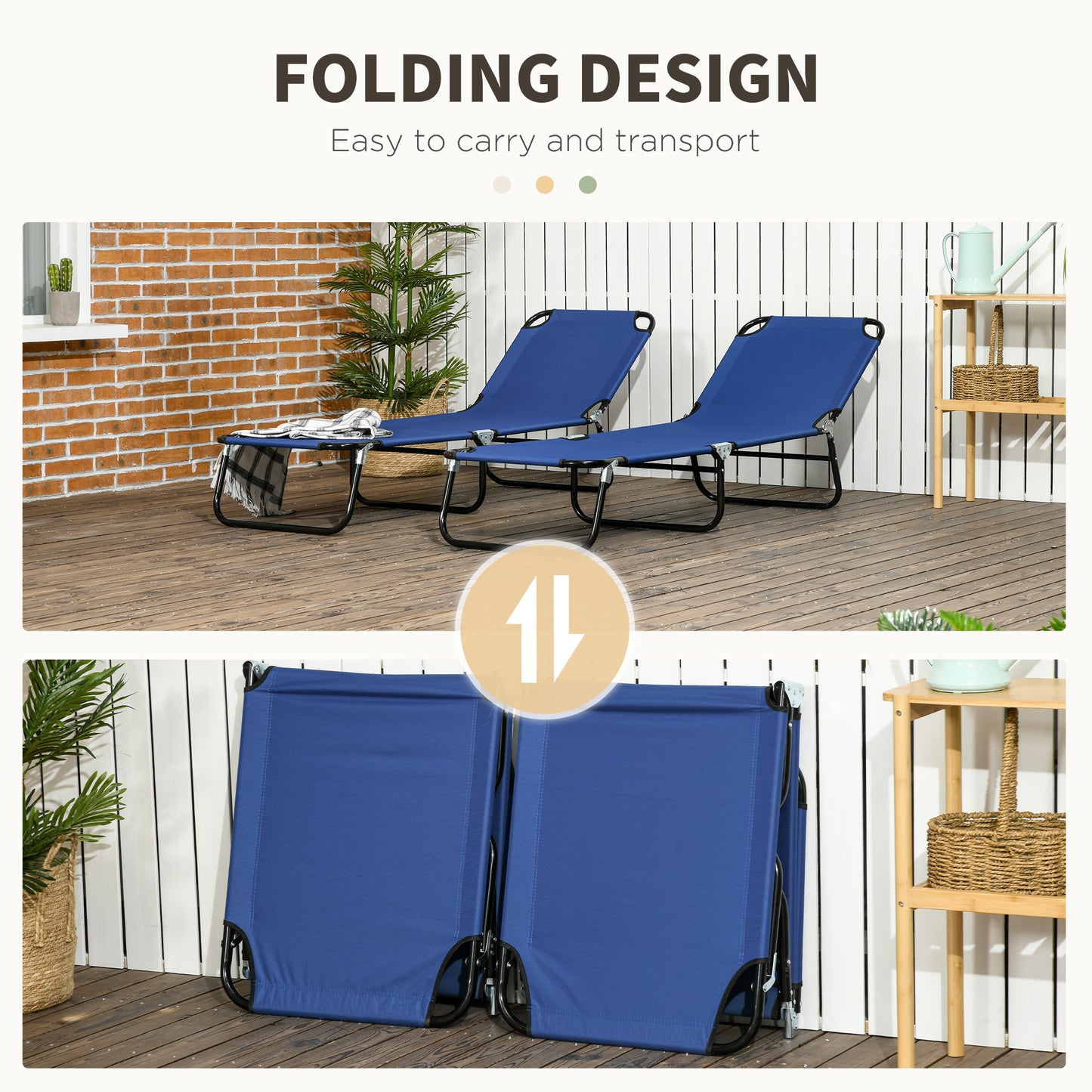 Set of Two Metal Frame Folding Sun Loungers